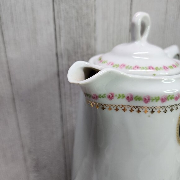 Vintage Bavaria Chocolate Tea Set Porcelain Victorian Gold Trim Pink Roses - Picture 6 of 10